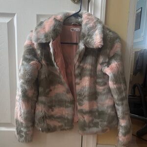 Wild Fable Striped Teddy Jacket in Pink and Gray